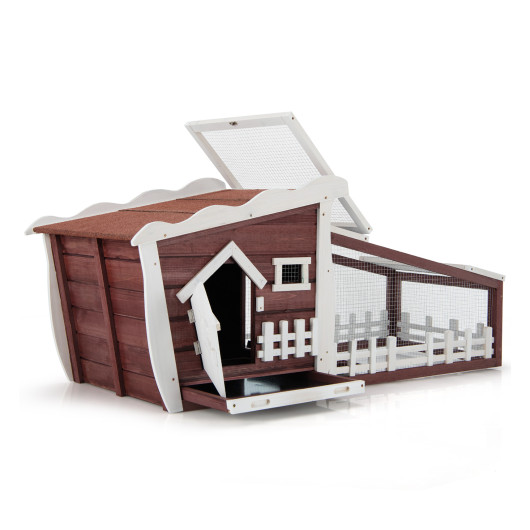62 Inch Wooden Rabbit Hutch with Pull Out Tray-Red - Image 3