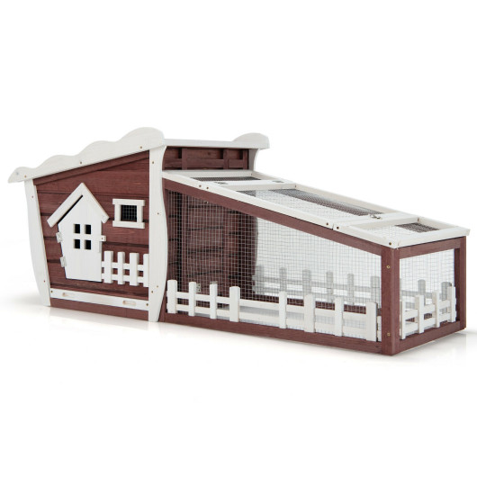 62 Inch Wooden Rabbit Hutch with Pull Out Tray-Red - Image 2