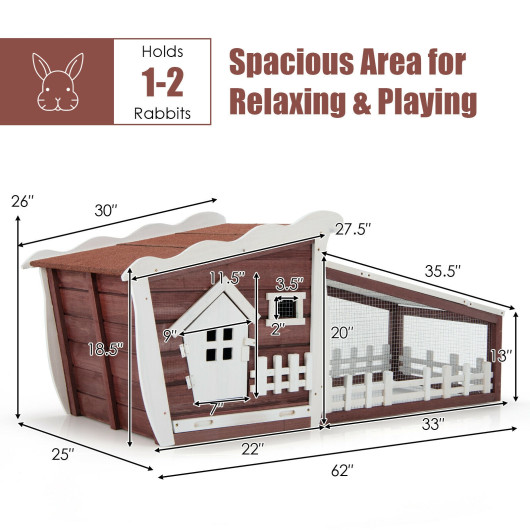62 Inch Wooden Rabbit Hutch with Pull Out Tray-Red - Image 4