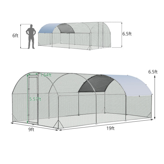 6.2 Feet-12.5 Feet-19 Feet Large Metal Chicken Coop Outdoor Galvanized Dome Cage with Cover-L - Image 2