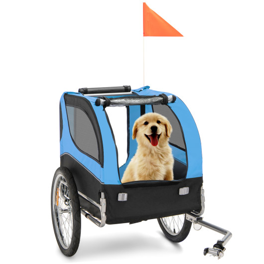 Dog Bike Trailer Foldable Pet Cart with 3 Entrances for Travel-Blue - Image 3