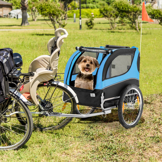 Dog Bike Trailer Foldable Pet Cart with 3 Entrances for Travel-Blue - Image 5