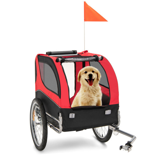 Dog Bike Trailer Foldable Pet Cart with 3 Entrances for Travel-Red - Image 4