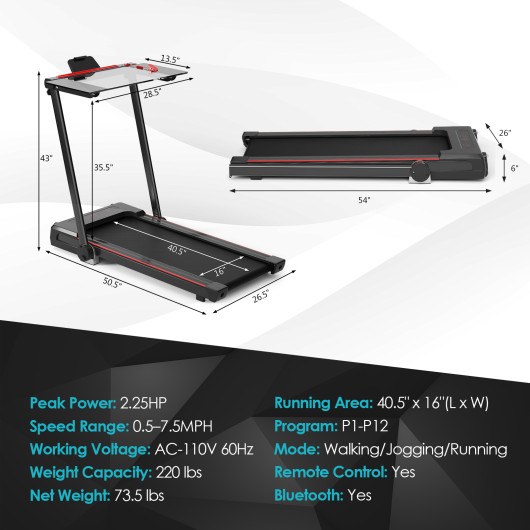 3-in-1 Folding Treadmill with Large Desk and LCD Display-Black - Image 3