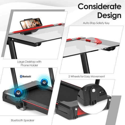 3-in-1 Folding Treadmill with Large Desk and LCD Display-Black - Image 5
