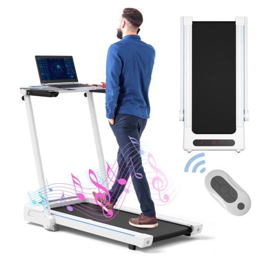 3-in-1 Folding Treadmill with Large Desk and LCD Display-White - Image 3