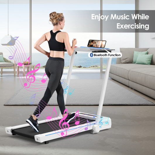 3-in-1 Folding Treadmill with Large Desk and LCD Display-White - Image 2