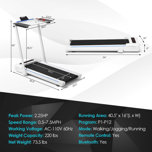 3-in-1 Folding Treadmill with Large Desk and LCD Display-White - Image 4