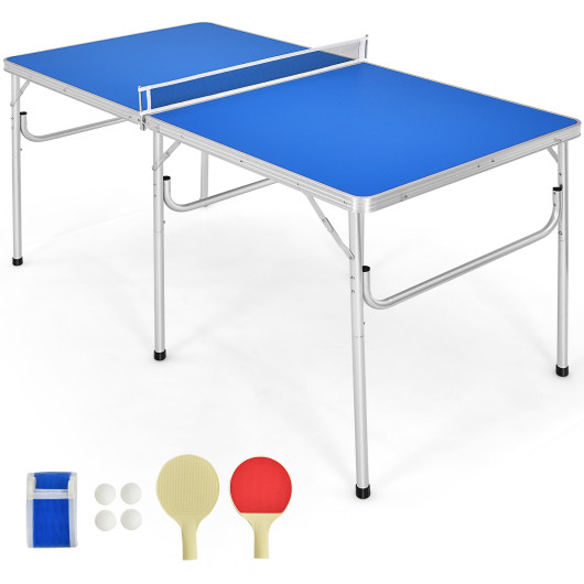 60 Inch Portable Tennis Ping Pong Folding Table with Accessories-Blue - Image 2