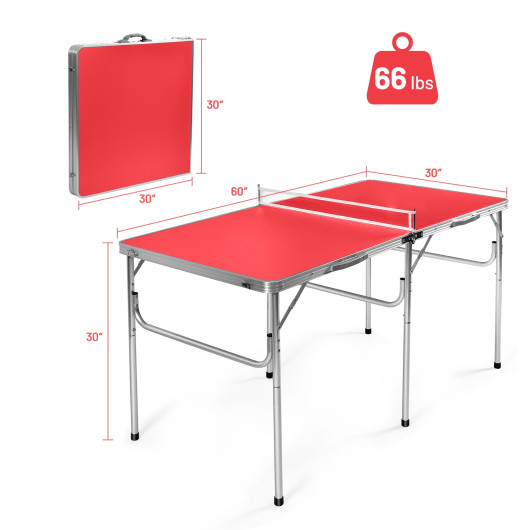 60 Inch Portable Tennis Ping Pong Folding Table with Accessories-Red - Image 3