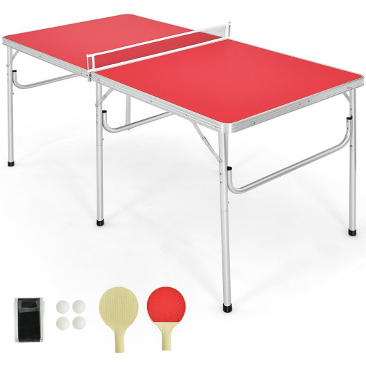 60 Inch Portable Tennis Ping Pong Folding Table with Accessories-Red - Image 2