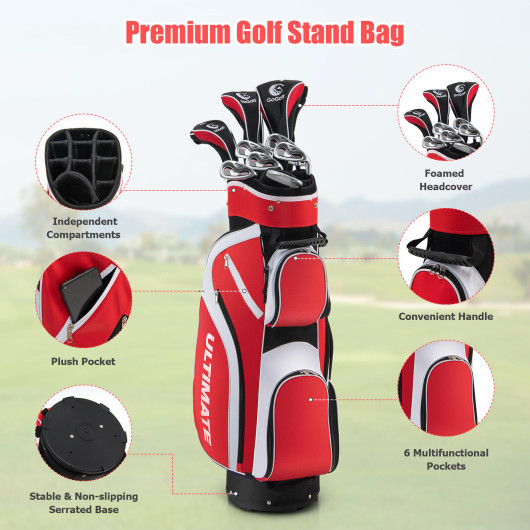 10 Pieces Ladies Complete Golf Club Set with Alloy Driver-Red - Image 2