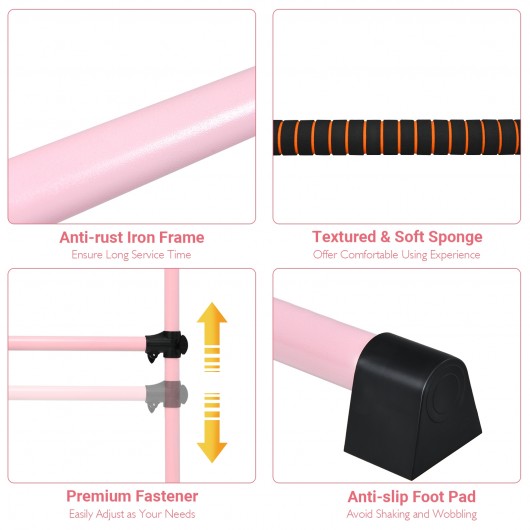 4 Feet Portable Ballet Barre with Adjustable Height-Pink - Image 4