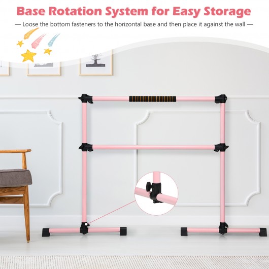 4 Feet Portable Ballet Barre with Adjustable Height-Pink - Image 3