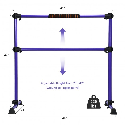 4 Feet Portable Ballet Barre with Adjustable Height-Purple - Image 5