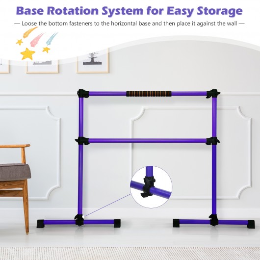 4 Feet Portable Ballet Barre with Adjustable Height-Purple - Image 3