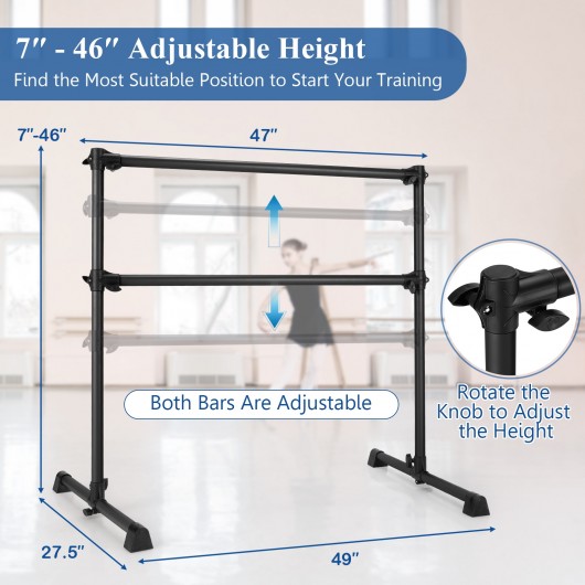 4 Feet Double Ballet Barre Bar with Adjustable Height-Black - Image 5