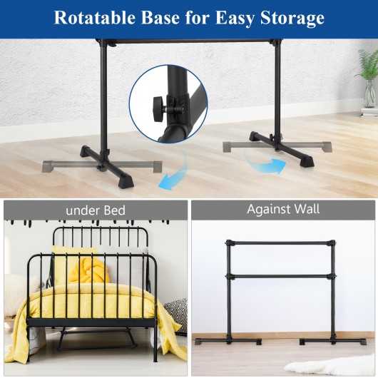 4 Feet Double Ballet Barre Bar with Adjustable Height-Black - Image 6
