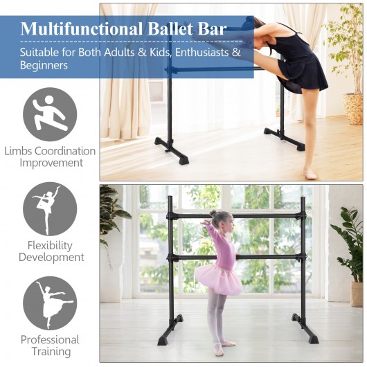 4 Feet Double Ballet Barre Bar with Adjustable Height-Black - Image 3