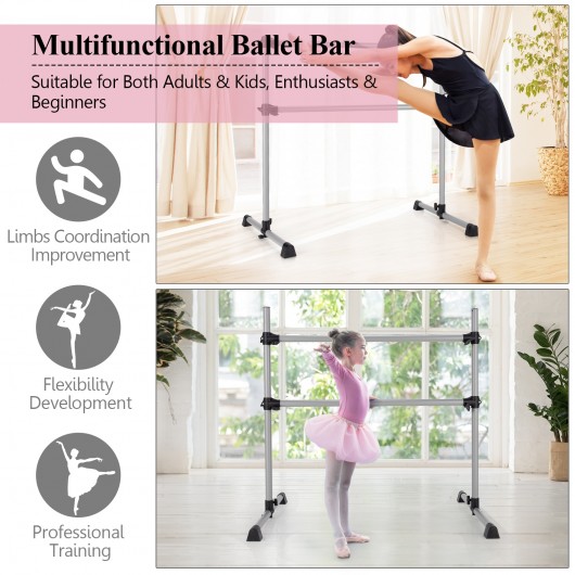 4 Feet Double Ballet Barre Bar with Adjustable Height-Silver - Image 3