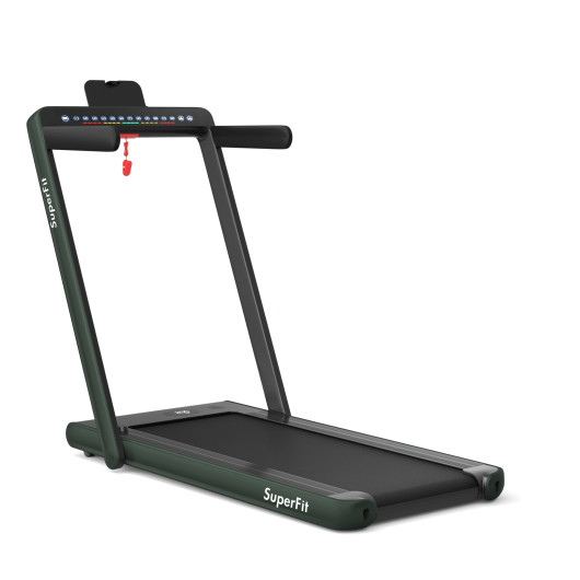2-in-1 Electric Motorized Health and Fitness Folding Treadmill with Dual Display and Speaker-Green - Image 2