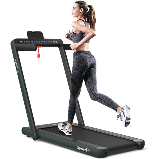 2-in-1 Electric Motorized Health and Fitness Folding Treadmill with Dual Display and Speaker-Green - Image 6