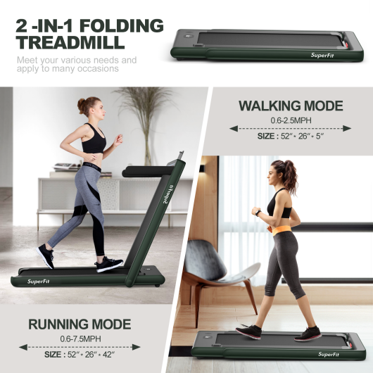 2-in-1 Electric Motorized Health and Fitness Folding Treadmill with Dual Display and Speaker-Green - Image 4