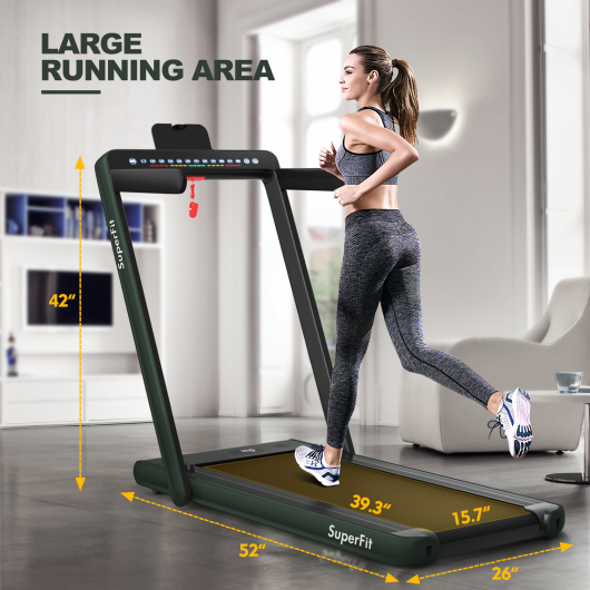 2-in-1 Electric Motorized Health and Fitness Folding Treadmill with Dual Display and Speaker-Green - Image 3