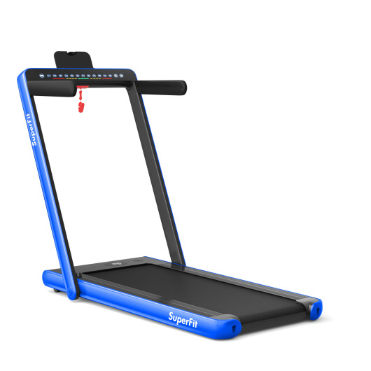 2-in-1 Electric Motorized Health and Fitness Folding Treadmill with Dual Display-Blue - Image 2