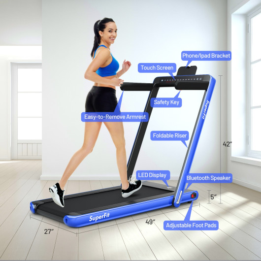 2-in-1 Electric Motorized Health and Fitness Folding Treadmill with Dual Display-Blue - Image 6