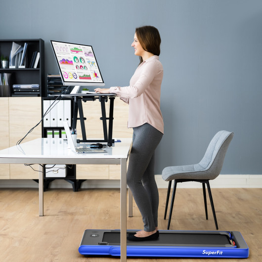 2-in-1 Electric Motorized Health and Fitness Folding Treadmill with Dual Display-Blue - Image 5