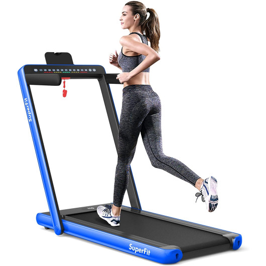 2-in-1 Electric Motorized Health and Fitness Folding Treadmill with Dual Display-Blue - Image 4