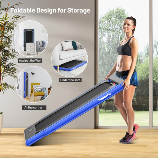 2-in-1 Electric Motorized Health and Fitness Folding Treadmill with Dual Display-Blue - Image 3