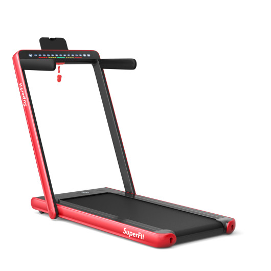 2-in-1 Electric Motorized Health and Fitness Folding Treadmill with Dual Display and Speaker-Red - Image 2