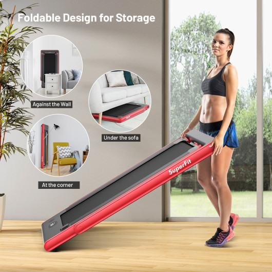 2-in-1 Electric Motorized Health and Fitness Folding Treadmill with Dual Display and Speaker-Red - Image 6