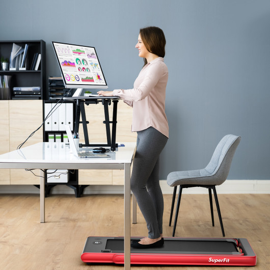 2-in-1 Electric Motorized Health and Fitness Folding Treadmill with Dual Display and Speaker-Red - Image 5