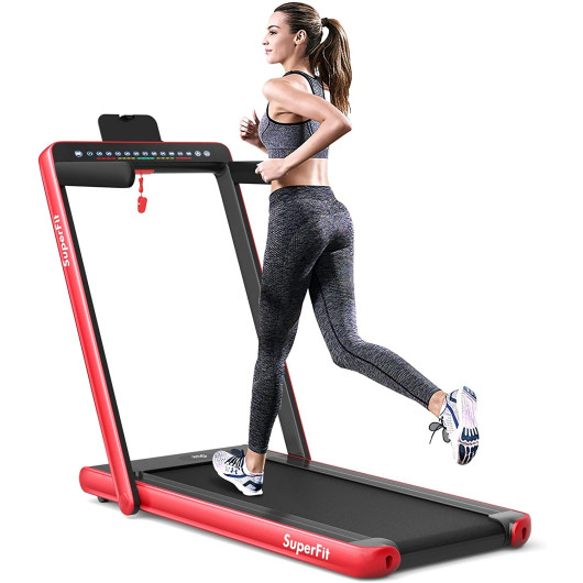 2-in-1 Electric Motorized Health and Fitness Folding Treadmill with Dual Display and Speaker-Red - Image 4