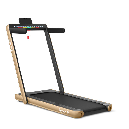 2-in-1 Electric Motorized Health and Fitness Folding Treadmill with Dual Display and Speaker-Yellow - Image 2