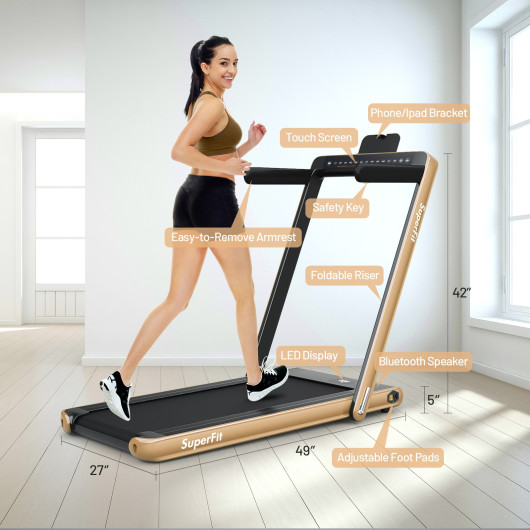 2-in-1 Electric Motorized Health and Fitness Folding Treadmill with Dual Display and Speaker-Yellow - Image 6