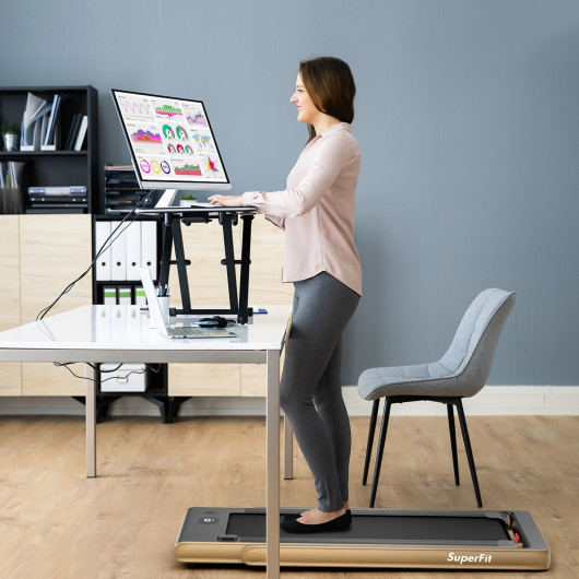 2-in-1 Electric Motorized Health and Fitness Folding Treadmill with Dual Display and Speaker-Yellow - Image 5