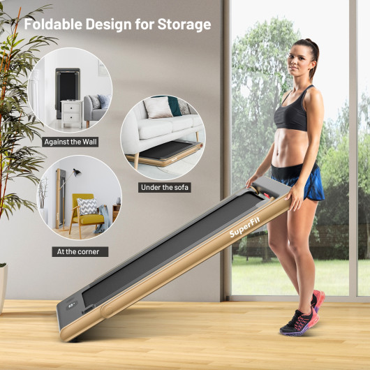 2-in-1 Electric Motorized Health and Fitness Folding Treadmill with Dual Display and Speaker-Yellow - Image 4