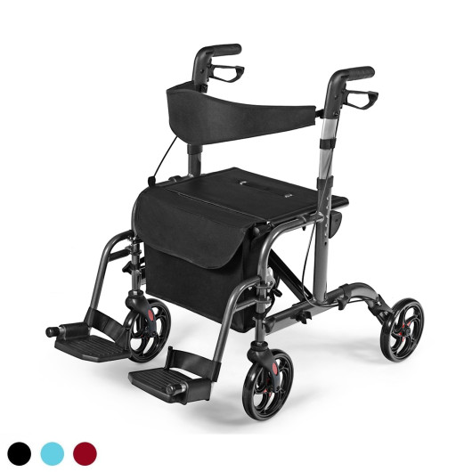 2-in-1 Adjustable Folding Handle Rollator Walker with Storage Space-Black - Image 5
