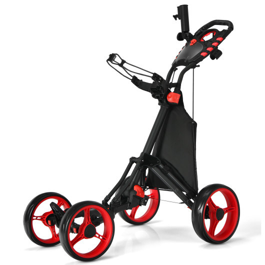 Golf Push Pull Cart with Foot Brake-Red
