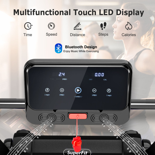 2.25 HP Electric Motorized Folding Running Treadmill Machine with LED Display-Black - Image 6