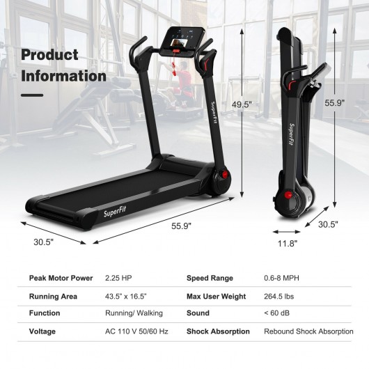 2.25 HP Electric Motorized Folding Running Treadmill Machine with LED Display-Black - Image 3