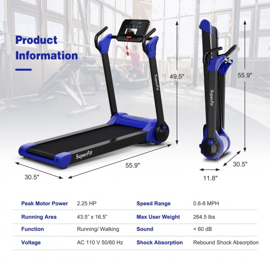 2.25 HP Electric Motorized Folding Running Treadmill Machine with LED Display-Navy - Image 3