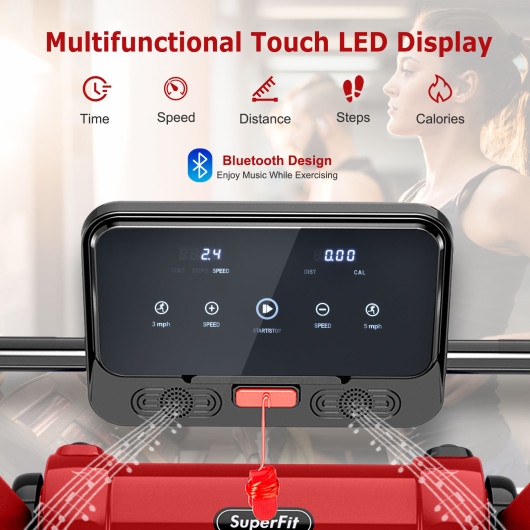 2.25 HP Electric Motorized Folding Running Treadmill Machine with LED Display-Red - Image 5