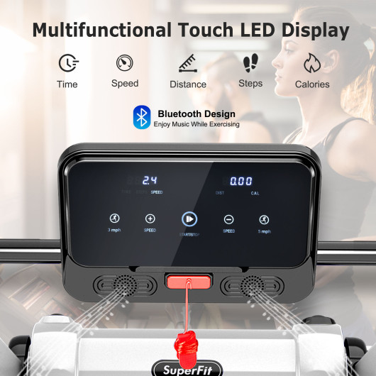 2.25 HP Electric Motorized Folding Running Treadmill Machine with LED Display-White - Image 5