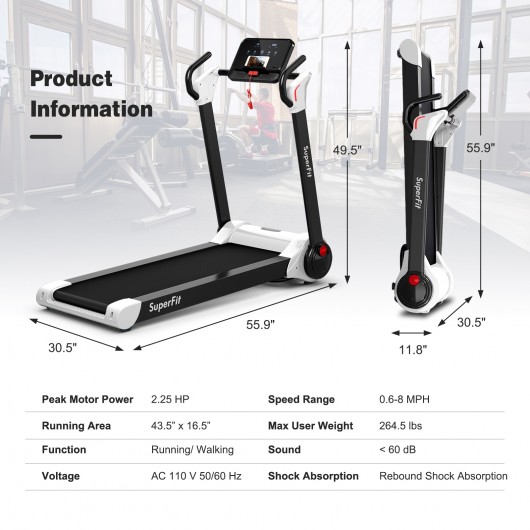 2.25 HP Electric Motorized Folding Running Treadmill Machine with LED Display-White - Image 3