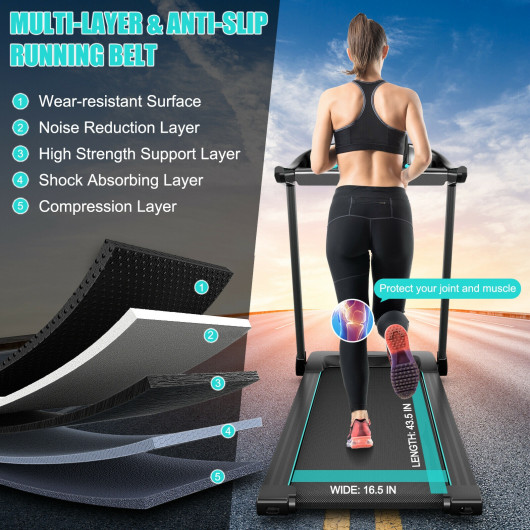 2.25HP Electric Running Machine Treadmill with Speaker and APP Control-Blue - Image 3